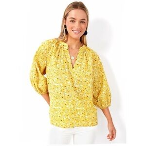 Tuckernuck Hyacinth House top Blouse Yellow Poppies Floral 100% cotton size L